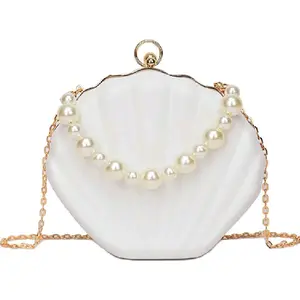 Elegant Pearl Beaded Seashell Purse. Vintage, Inspired, Crossbody, Clutch, Handbag.