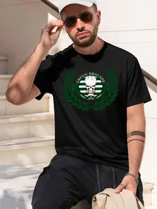 Green Brigade 2026 new model Black/White Tee Stylish & Comfortable Loose Crew Neck Short Sleeve T-shirts Versatile On Trend Eye Catching Printed Graphic Casual Tee for Daily Wear Outings & Leisure