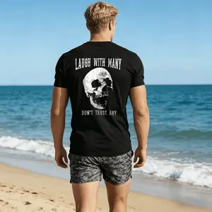 Laugh With Many Don't Trust Any Skull Print Men's T-Shirt, Top Menswear Cotton Tee Shirt, Unisex Fashion, Soft Fabric, ShortSleeve, Regular Fit, Casual Streetwear