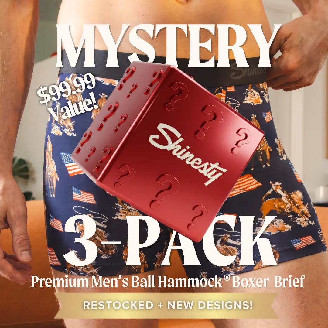 Shinesty Mens Mystery Boxer Brief W/Fly 3-Pack - Ball Hammock® Pouch Support, Standard Length 6 Inch Inseam, Silky Soft, Stretchy, Breathable Natural MicroModal Fabric, Best Mens Underwear