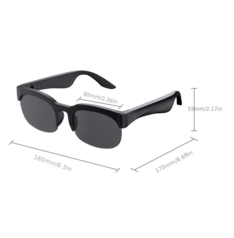 Smart glasses, smart audio glasses,glasses with built in headphones; supports hands free calling and music playback; features a lightweight design, volume control, and condenser microphone; suitable for office use, music, and hands-free calls;