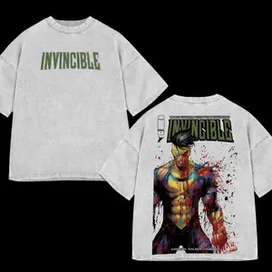 Washed Tee Hoodie Superstyle Limited Edition Emperor Mark Grayson Invincible War Superhero Comics Edittion Double Print Lightweight Acid Washed Tee Hoodie Sweat Graphic Design Top Cotton Streetwear Comic