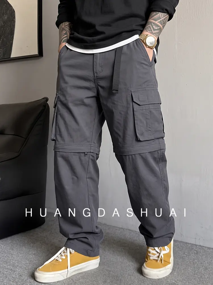 2-pack zippered convertible cargo pants with removable legs, switch between long and short styles, elastic waistband, dual side flap pockets, suitable for hiking and outdoor camping