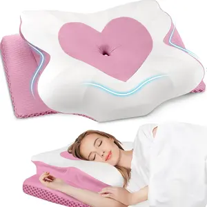 Cervical Cooling Ergonomic Pillow, Adjustable Ergonomic Memory Foam Neck Pillows, Shoulder Pillow for Side Sleepers, Back Stomach Sleepers, Cervical Support Relieves Neck and Shoulder Pain，CertiPUR-US Certified, King Size, Pink