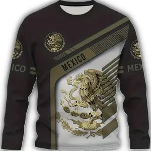 Men's shirt with eye-catching Mexican Aztec print: Round neck, long sleeves, comfortable stretch, machine washable, ideal for casual wear in spring/fall