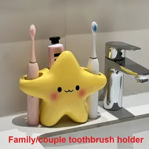1 LDQ cute star toothbrush holder, with adorable expression design - independent type that saves space, made of plastic for bathroom storage, durable star-shaped toothbrush and toothpaste organizer, open design (no assembly required)