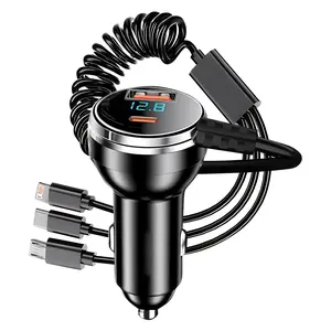 Multifunctional 1-To-3 Adapter for Type-C/iOS/micro, Type C Charging, USB PD Port, 12V Car Charger, Smart Car Charger, LED Display Dashboard Design, Ideal Gift
