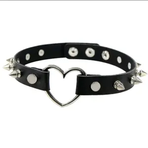 Heart and Spikes Choker Collar Fashion Accessory with Snap Closure and Three Adjustments Manmade Materials