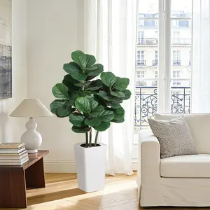 Artificial Fiddle Leaf Tree Faux Ficus Lyrata Silk Plant with White Planter,Tall Fake Tree with Natural Wood Trunk for Home Decor, Faux Ficus Tree Fake Moss for Indoor Office Living Room Indoor Home Decor Housewarming