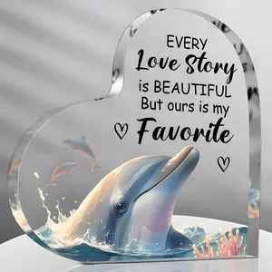 Dolphin Pattern Acrylic Desktop Decoration, Creative Heart Shaped Acrylic Ornament, Desktop Decoration Sign for Home Office Dormitory School
