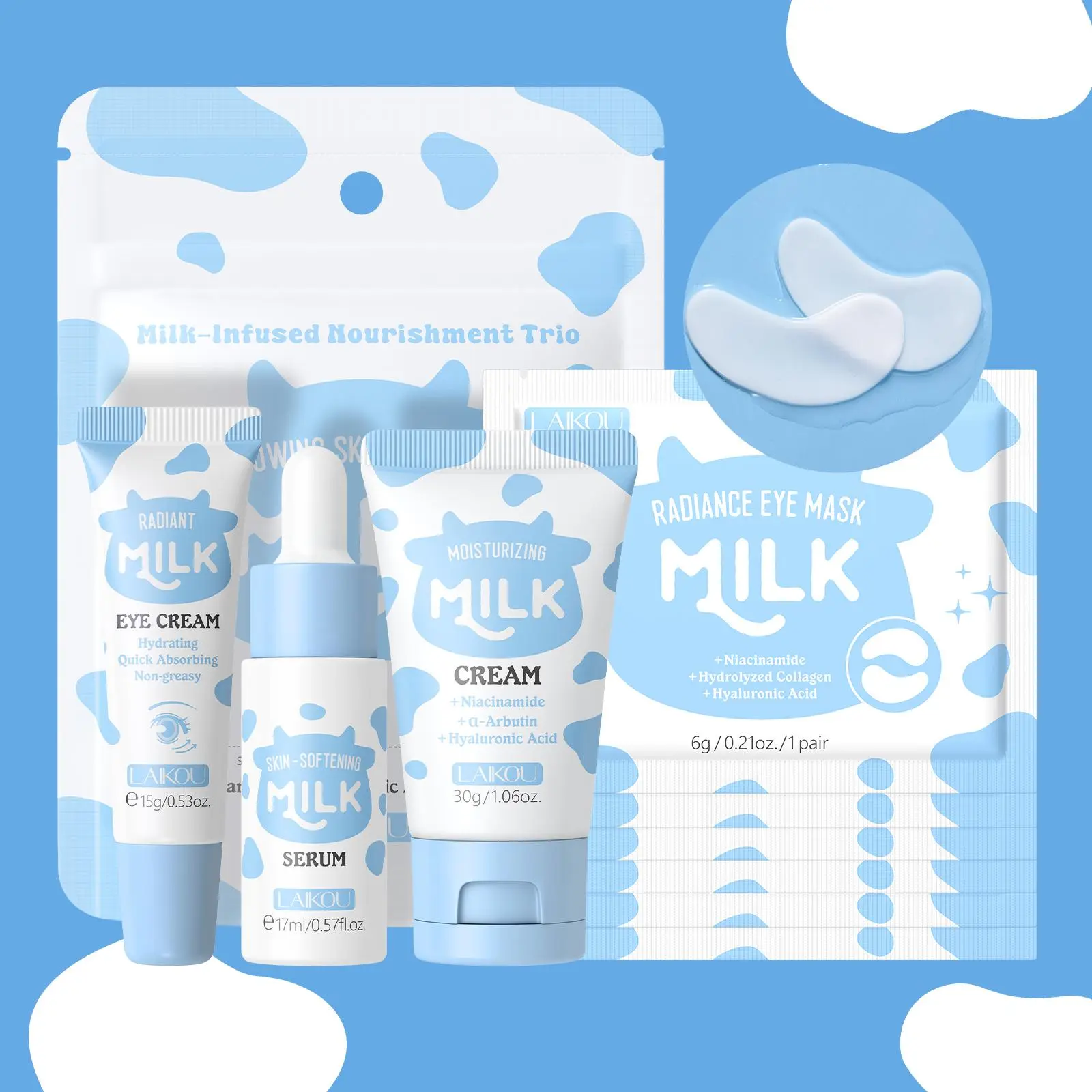 Milk Hydrating Travel-Size Skincare Set Brightening Kit, Includes