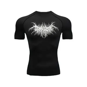 Men's Quick-Drying Compression Sweatshirt - Moisture-wicking and sweat-absorbing fitness top with thorn print, high-elasticity and breathable short sleeves, suitable for training, running, cycling, yoga and outdoor activities, slim fit.