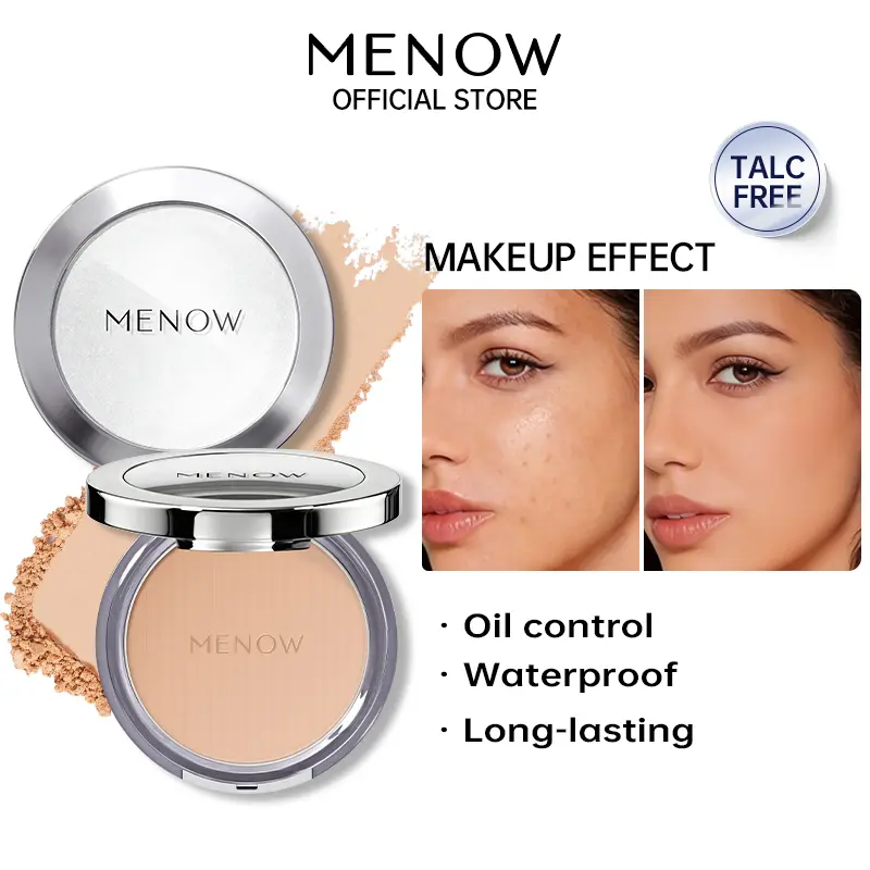 [New Arrival] MENOW Flawless Soft-Focus Powder,  18H Longlasting Translucent Pressed Setting Powder, Oil Control, Waterproof, Sweatproof, Poreless Powder,Does not contain talc(Free 2 powder puffs)