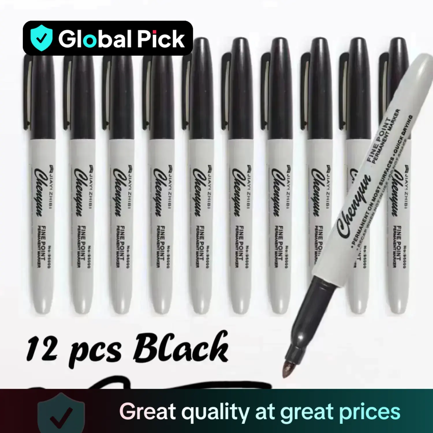 Black Permanent Marker Pen, 12pcs Waterproof Quick Drying Marker Pen, Fine Tip Marker Pen for Office School Students, Valentine's Day Gift, Drawing Ma