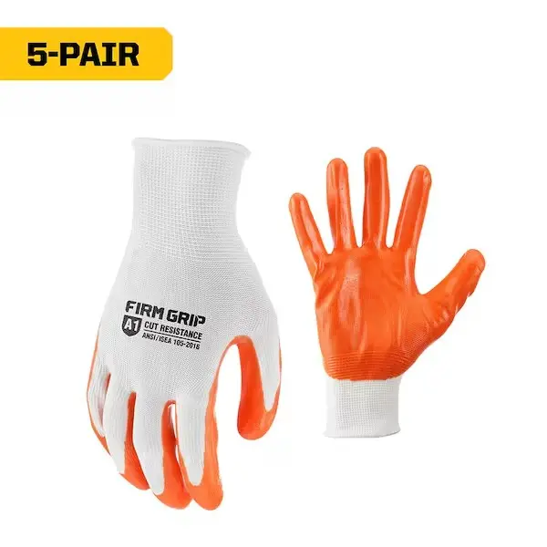 5-Pack Large Nitrile Rubber Work Gloves, ANSI/ISEA 10C-2016 A1 Rated for Durable Protection & Firm Grip, Home Improvement Work Safety Equipment, Nitrile Rubber Gloves