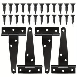 4pcs Heavy-Duty Black T-Hinge - 4 Inch Metal Tee Hinges with Screws for Shed Doors, Barn Gates & More - Rustproof & Durable