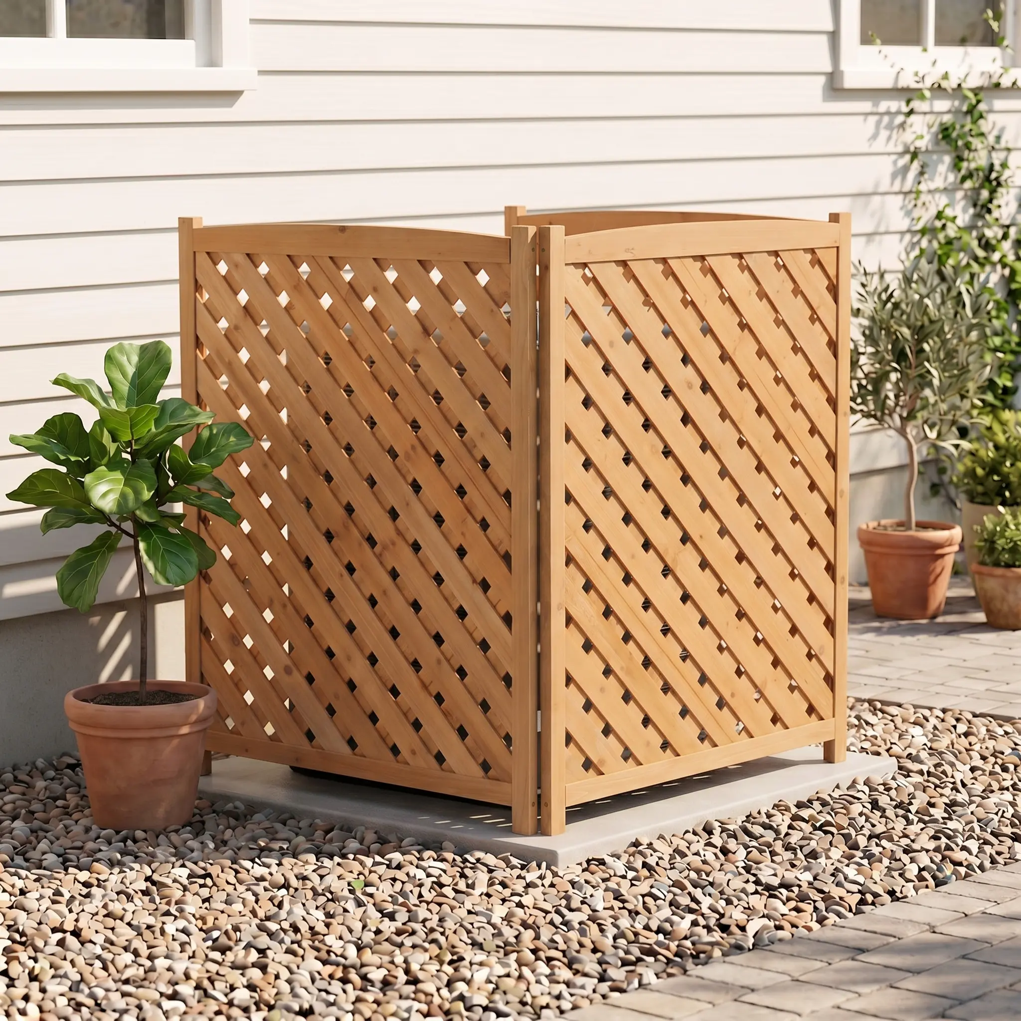 3-Panel Outdoor Wood Privacy Screen, Air Conditioner Fence Screen, 32" W x 38" H (Leisure & Outdoor Recreation Equipment)