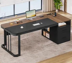 70.9" Executive Desk with Power Outlet, Modern Computer Desk with Drawers & File Cabinet, Large Home Office Worksttion with Adjustable Shelves, Walnut