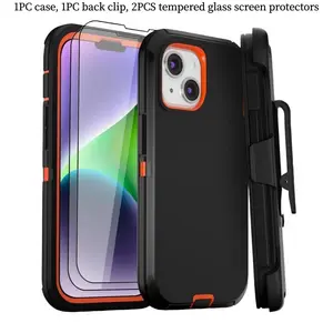 Suitable for iPhone 17, 16, 15, 14, 13, 12, Pro Max Plus. Back clip and stand Shockproof phone case with two screen protectors. Heavy-duty drop protection.