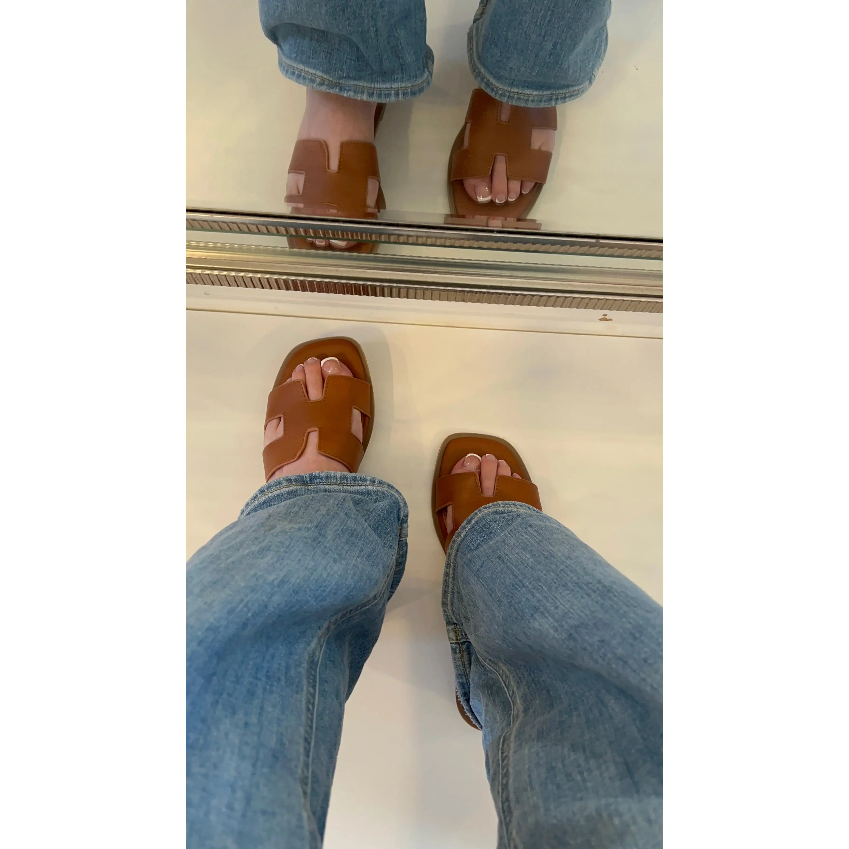 Natalie Flat Sandal - Tan - Open Square Toe Sandal