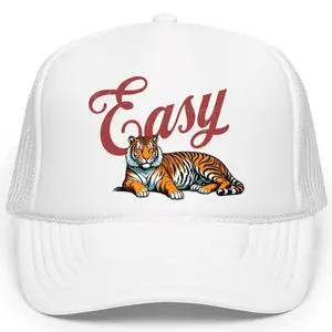 Retro Easy Tiger Trucker Hat for Men & Women - Vintage Graphic Mesh Hat - Trendy Quote Foam Front Snapback for Adults - Humorous Tiger Adjustable Cap