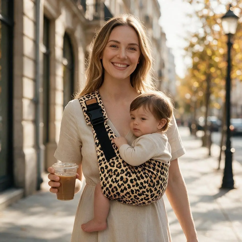 Hands Free Leopard Print Baby Sling Carrier | Lightweight Anti-Slip Infant Wrap | Newborn Must Have Travel Essential 20-25 lbs baby carrier