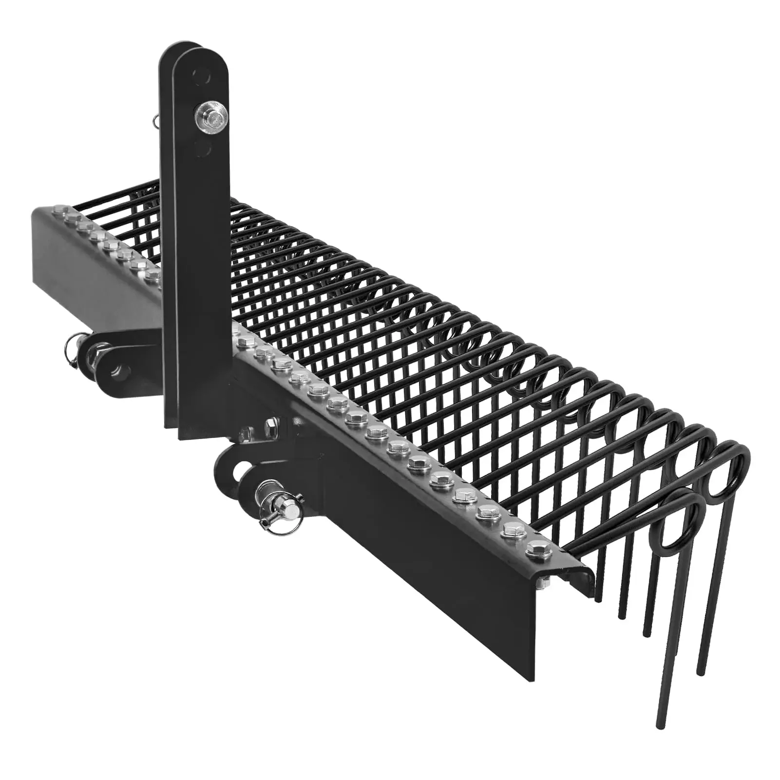 Gaomon 72-Inch Steel-Plastic Pine Straw Rake, 30 Coil Spring Tines, Durable 3-Point Hitch Receiver Attachment for Cat0-Cat1 Tractors, Black (Leaves & Grass Cleanup)