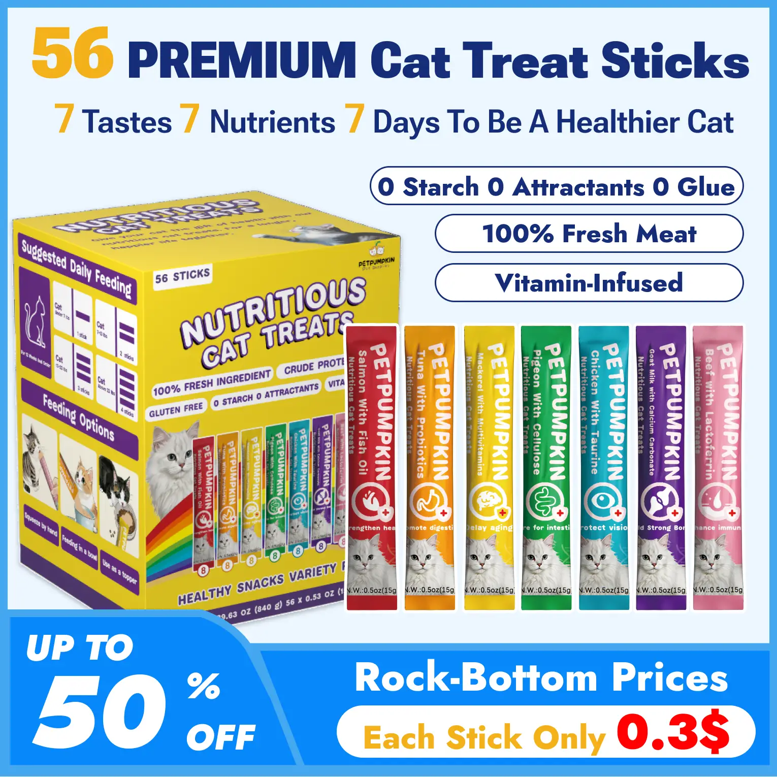 Nutritious Premium Cat Treats, Grain-Free, Lickable, Squeezable Creamy Cat Treat/Topper, Variety Box