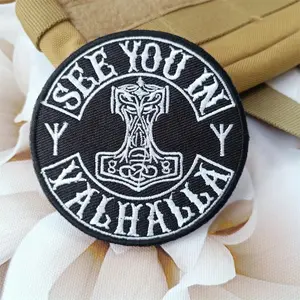 Round Embroidery Patches for Clothing Badges Backpack Decoration Sticker Hook and Loop Patch