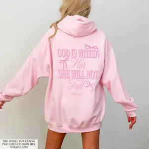 Pink Christian Hoodie God Is Within Her She Will Not Fall Coquette Christian Hoodie Jesus Hoodie Christian Sweatshirt Christian Bible Verse T-shirt, sweater and Hoodie