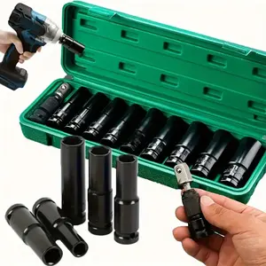 1/2 Inch Drive Hex Socket Set, 8-24mm Deep Drive Electric Socket Tool Impact Wrench Adapter, Multi-Purpose Hand Tool Kit