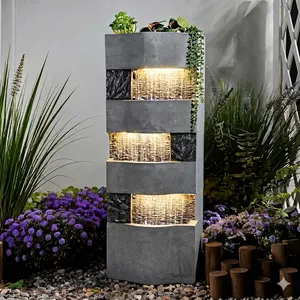 40” Stone-Style Modern Outdoor Water Fountain with LED Lights - Patio, Garden Decor for Home Improvement, Garden Supplies