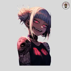Toga Waifu Dark Tattoo Sticker, Vinyl Sticker for Laptop Decor, Gothic Anime Girl with Snake Tattoo