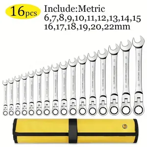 16-piece ratchet wrench set, chrome-vanadium steel automotive repair tool kit, with storage bag, double-ended ratchet wrench (metric) suitable for automotive, motorcycle and home repairs