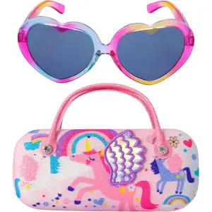 X-SGL01  Sunglasses for Girls, Baby Kids Polarized Sunglass with Case, Unicorn Heart Glasses UV400 Protection Plastic Frame