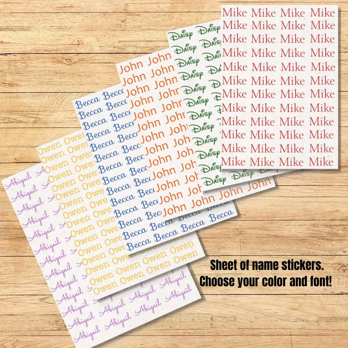 Colorful Name Personalized Stickers Sheet - 48 Stickers, 1.5" Width, 7" x 8" Sheet, Customizable Font & Color, Perfect for Planners & Journals