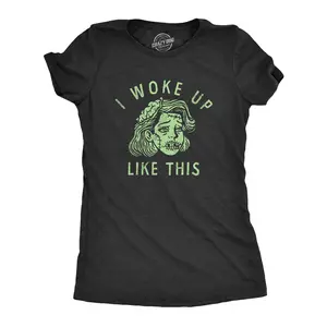 Womens I Woke Up Like This T Shirt Funny Halloween Ugly Zombie Joke Tee for Ladies Funny Womens T Shirts Cute Vintage Fashion Casual Ladies T-Shirt Gift Halloween Tops for Women Funny Zombie Top Women's Novelty Black -