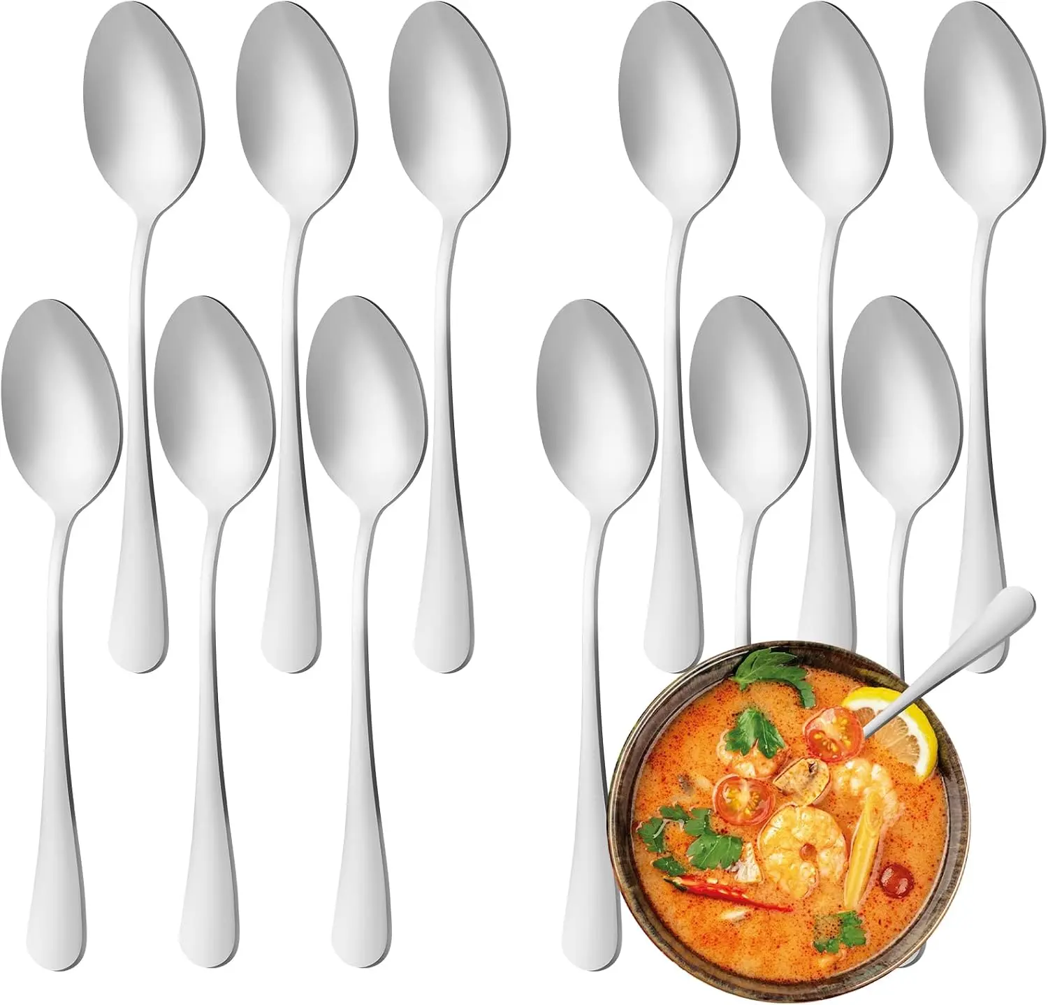 12 Pack Stainless Steel Dinner Spoons, 7 Inch Tablespoons Soup Spoons Silverware Set for Home, Kitchen & Restaurant