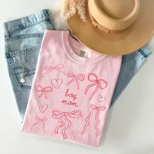 Comfort Colors Boy Mom T-Shirt, Coquette Boy Mom Tshirt, Boy Mom Mothers Day Gift, TShirt for Mama of Girls, Coquette Bow Mama Tshirt