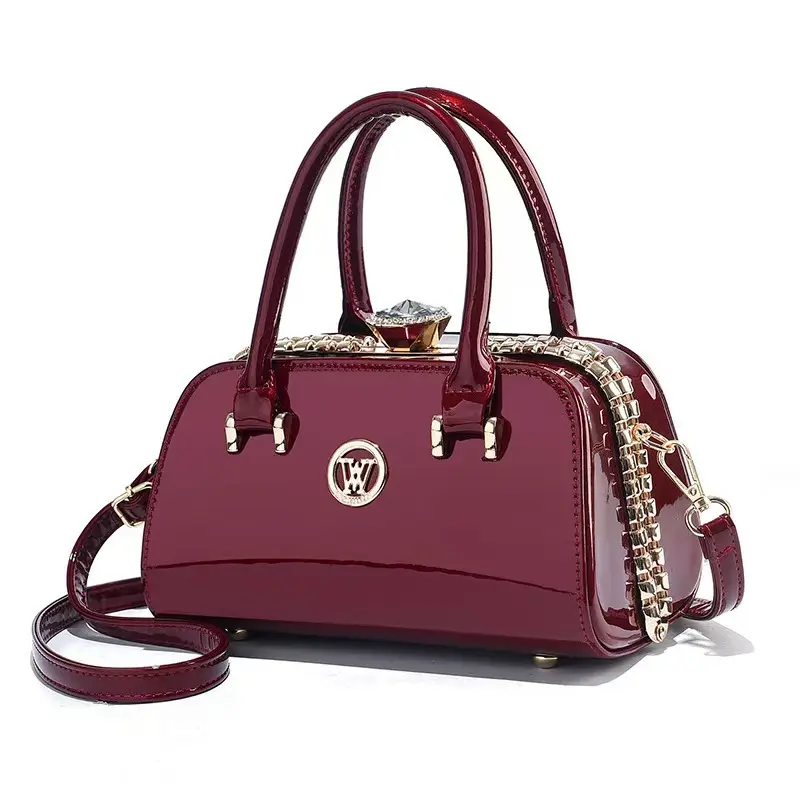 A139-Patent Leather Mini Doctor Bag With Rhinestone Clasp Top Handle Crossbody Handbag For Women Party Use