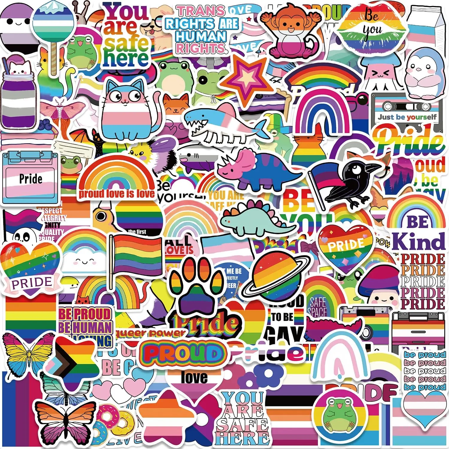 200pcs Pride Stickers Mixed LGBTQ Sticker Gay Rainbow LGBTQ Party Favors Lesbian Bisexual Pansexual Transgender Stickers for Laptop Graffiti Vinyl Decals Sticker Toys