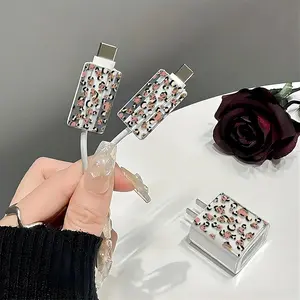 Fashion Leopard-print Pattern Charger & Cable Protector Set, Transparent Charger & Cable Protective Case, Phone Accessories Compatible with iPhone 18W/20W Charger