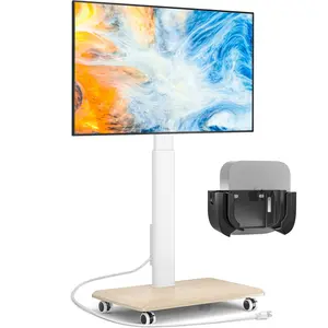 Rfiver Sleek Rolling TV Stand with Power Outlet for Home Decor