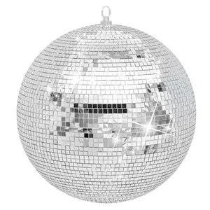 Shiny Silver Mirror Disco Ball Ornaments - Large 12in/16in/20in Hanging Decor with Colorful Light, Room Decorating Supplies for Party, Christmas, Wedding Home Festive Decor