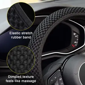Ice Silk Leather Steering Wheel Cover,Warm in Winter and Cool in Summer, Universal 15 inch, Microfiber Breathable Ice Silk, Anti-Slip, Odorless,Black