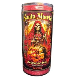 Holy Death Love Binding Ritual Candle (Amarre de Amor) – Prepared with Herbs, Oils & Spiritual Powders – Includes Bilingual Prayer – 14 Day Devotional Candle