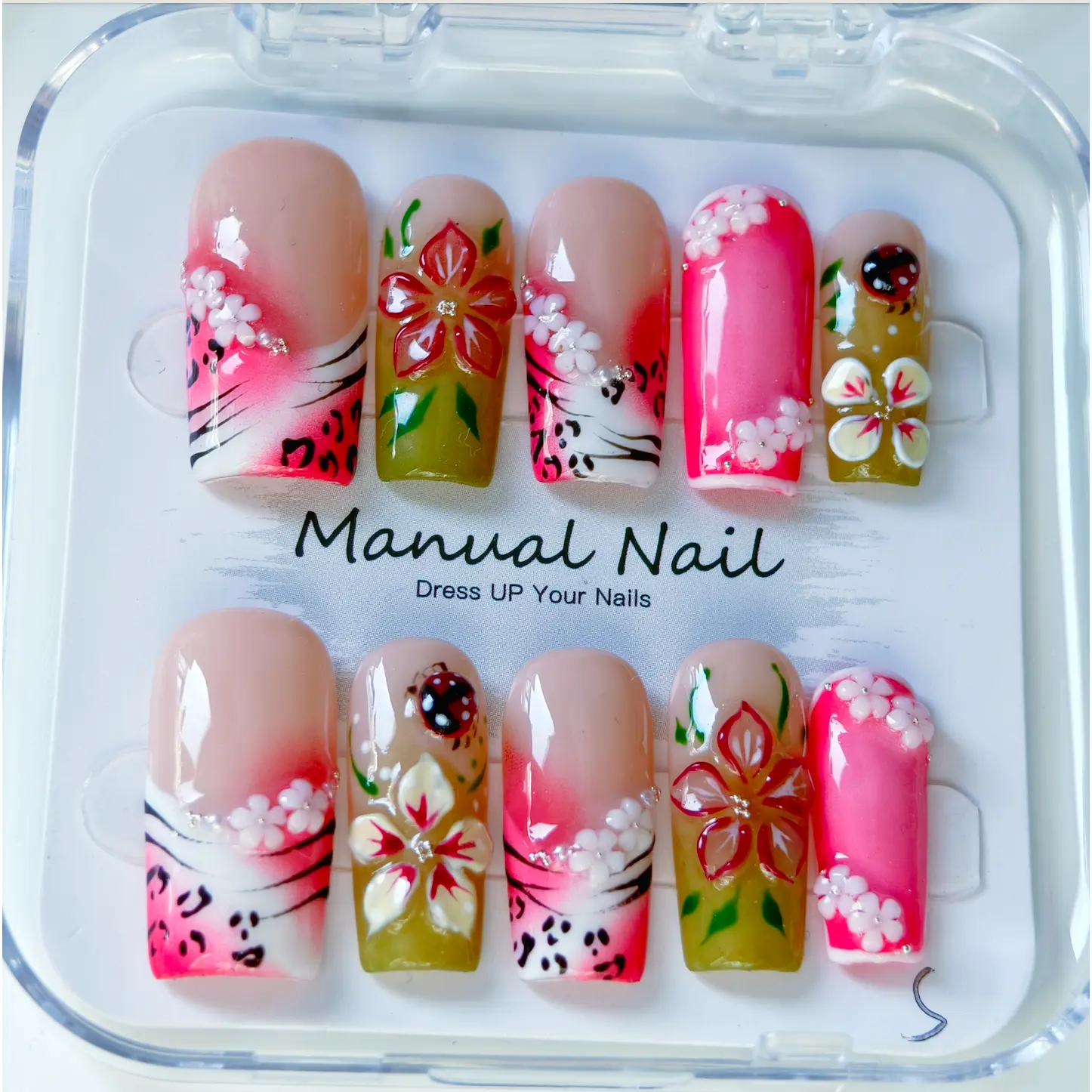Vosplends 10pcs Handmade Acrylic Press-On Nails Y2K Spring Floral & Bug Design Cute Fake Nails for Daily Wear # vosplendsnails. # SpringPressOnNails # Y2KAcrylicNails # HandmadeFakeNails # 10pcsNails # FloralNailArt # BugDesignNailspress on. nail
