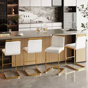 MUUOKY Modern PU leather upholstered bar chair with C-tube chrome metal legs, suitable for restaurants, kitchens, terraces, and guest office chairs