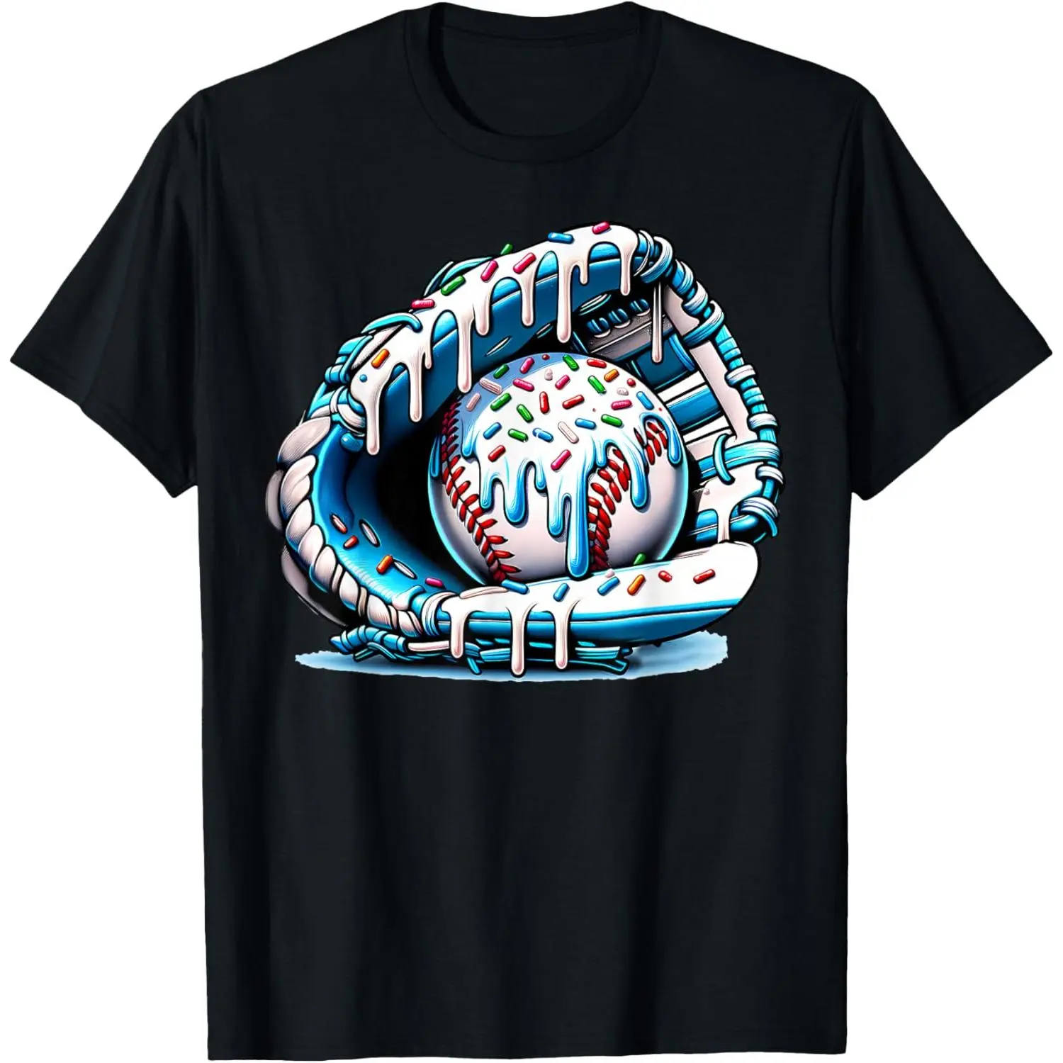 Boys' Funny Graphic T-Shirt, Casual Short-Sleeve Top with Baseball Glove and Ice Cream Print, Gift for Baseball Fans, Funny Print Shirts