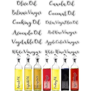 Oil & Vinegar Bottle Labels Minimalist Waterproof Kitchen Container Label Set 12 Pack Black